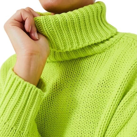 525 America Edie Peridot Lime Chunky Turtleneck Sweater Oversized Size XS New - Picture 2 of 11